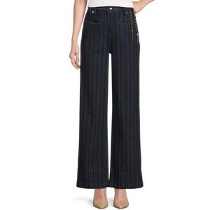 KARL LAGERFELD PARIS Women's Pin Striped Denim Wide-Leg Pants Deep Blue 6 NWT!